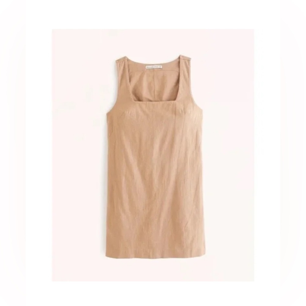 CREAM A&F Linen Blend Square Neck Mini Dress